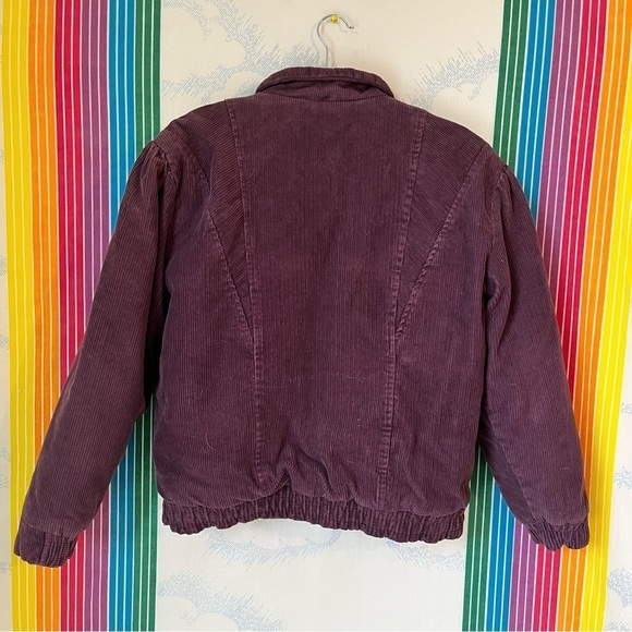 VINTAGE purple corduroy cotton crop bomber jacket extra small trendy puffer - Picture 3 of 5